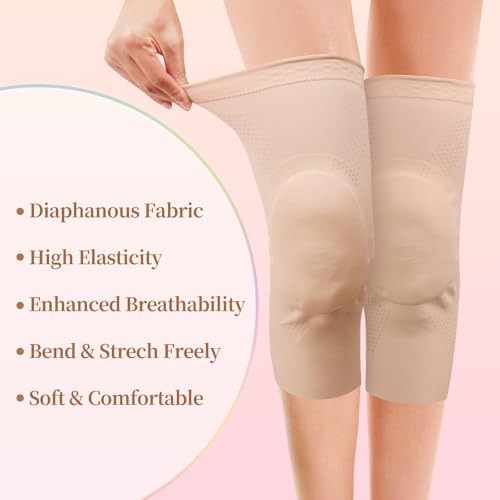 Ultra-Thin Dance Knee Sleeves with Gel Pads for Ballet, Yoga, Cheerleading, Girls, Small / Skin