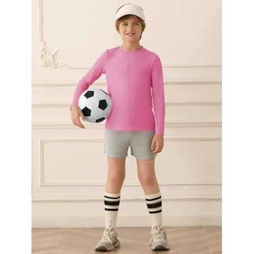 Haloumoning Boys Long Sleeve Athletic T-Shirts Kids Dry Fit UPF 50+ Neon Swim Shirts 5-14 Years