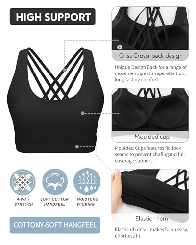 Running Girl Cross Back High Impact Sports Bras for Women Medium Black