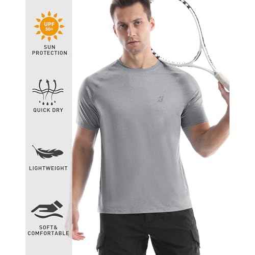 Roadbox Swim Shirts Short Sleeve for Men, Sun Protection UPF 50+ Fishing Rash Guard, UV Gym Workout Shirt for Running Outdoor