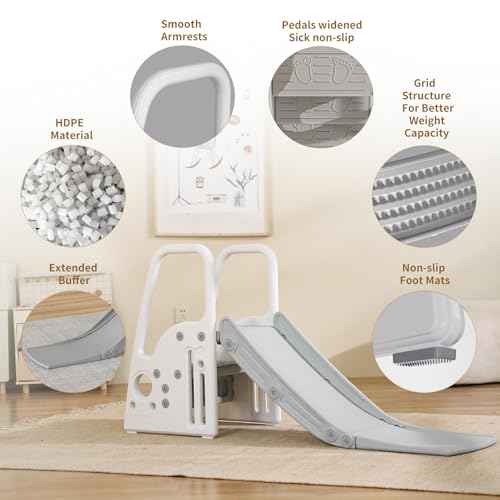 3 in 1 Toddler Slide Large Play Climber PlaySet with Extra Long Slipping Slope Indoor Slide Kids Slide Toddler Playground Toddler Slide Outdoor Toys for Toddlers (White)