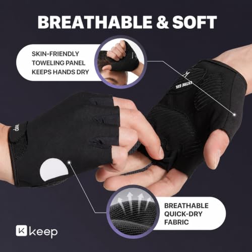 KEEP Black Large Breathable Workout Gloves for Men & Women - Non-Slip Gym Gloves for Weight Lifting & Fitness