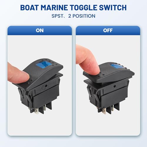 Marine Toggle Switch 4-Pin SPST 12V/20A, 24V/10A – 6-Pack with Night Glow Sticker