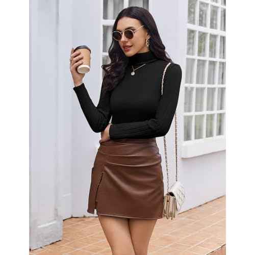 Ekouaer Womens Turtleneck Shirts Long Sleeve Slim Fit Fall Fashion Base Layer Pullover Fleece Ribbed Thermal Underwear Tops