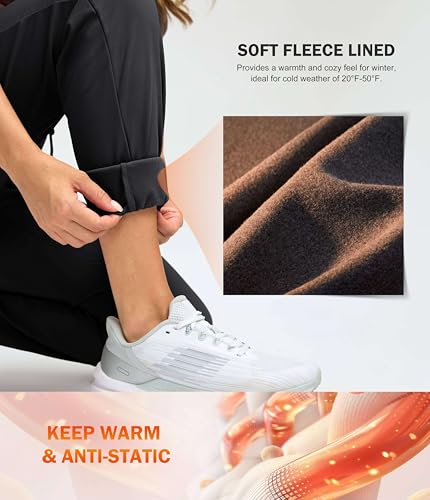 Women's Fleece Lined Joggers - Thermal Winter Pants, 28/30/32 Inch with Variation Black, 5'1"-5'5"