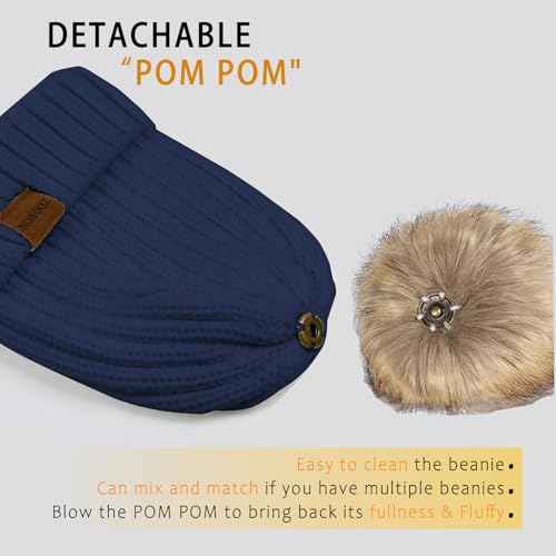 ZOORON Beanies for Womens Winter Knitted Beanies Hats with Faux Fur Pom Warm Knit Skull Cap
