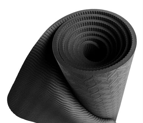 TPE Yoga Mat ??Eco-Friendly, Biodegradable 6mm Thick Non-Slip Mat for Yoga, Pilates, Hot Yoga, Fitness & Exercise ??Lightweight, Durable, Odor-Free ??72"x24", with carry-in sling (black)
