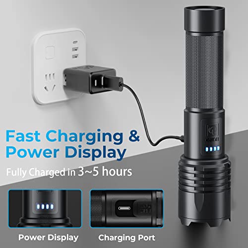 High Lumens Rechargeable LED Flashlight with 3 Modes Waterproof Handheld for Camping Emergency