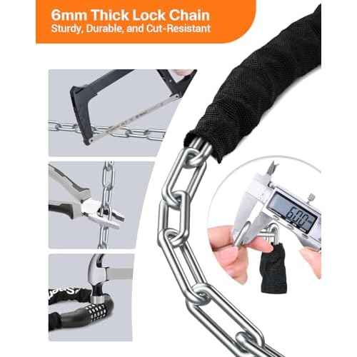 Sportneer Bike Lock: 5 Digit Combination High Security Anti Theft Bike Chain Lock - 3.2/3.6/4ft Heavy Duty Keyless Bicycle Lock for Bike, Motorcycle, Scooter, Door & Gate - 4/6mm Thick, Easy to Use