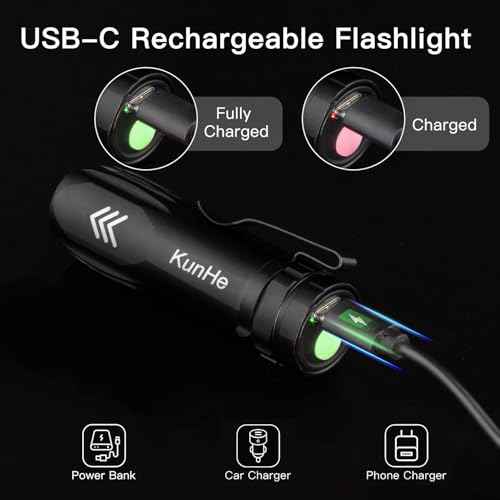 KunHe 5 Pack Small Rechargeable Flashlight Mini LED Flashlight Bright Clip-On Light EDC Flash Light with Side COB Light for Camping Home Emergency