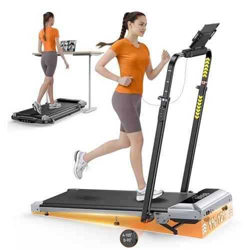 Walking Pad Treadmill with 12% Incline, 6 in 1 Folding Treadmill with Adjustable Handle Bar for Home/Office, Under Desk Treadmills Portable Walking Pad with App, Remote Control & LED Display