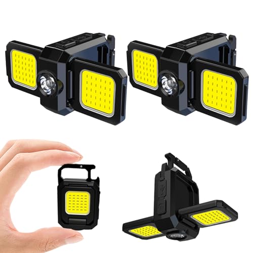 Black 2-Pack Rechargeable COB Work Light with Bottle Opener - Foldable & Hands-Free Camping, Car Repair, Emergency