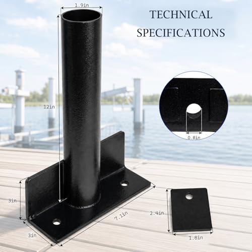 Boat Lift Support Bracket with Drain Hole - Stainless Steel Mount for 1-1/2" Schedule 40 Pipe - Variation 1
