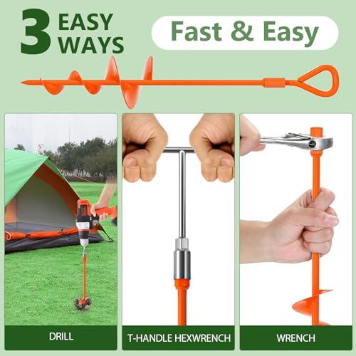 Orange 6 Pack 18-Inch Heavy Duty Ground Anchors for Camping & Outdoor Use
