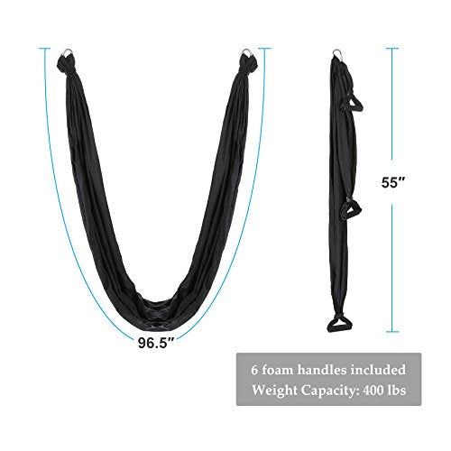 ZELUS Black Aerial Yoga Swing Sling Kit Support Inversion Equipment with Straps