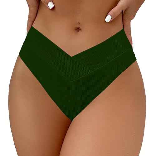 Leoparts Women's V Cut High Waisted Bikini Bottom Ribbed High Cut Cheeky Swimsuit Bathing Suit Bottoms