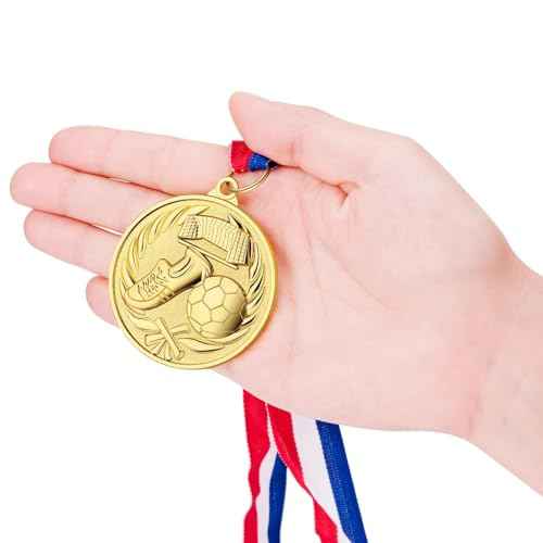 12 Packs Soccer Medals, 2 Inches Metal Gold Award Medals for Sports Soccer Games and Prizes Awards Party Favors
