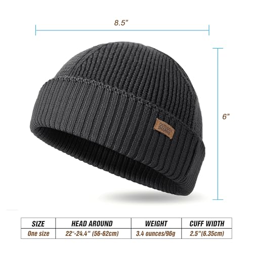 OUTDOOR SHAPING Merino Wool Short Fisherman Beanies for Men Women, Knit Cuff Trawler Beanie Cap, Winter Warm Daily Hat
