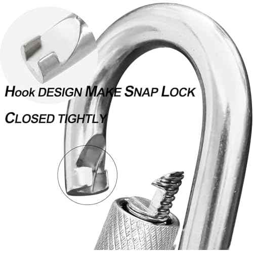Locking Carabiner Clips, Stainless Steel Spring Snap Hook Locking Carabiner Heavy Duty - 304 Premium Stainless Steel Thumb Screw Carabiner Clip