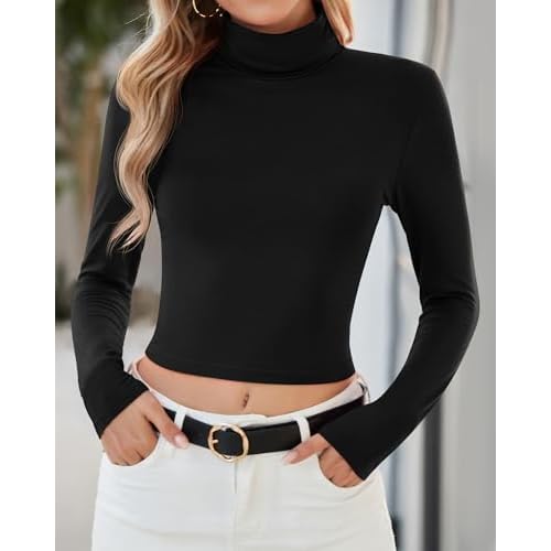 Riyiper 3 Pack Women's Mock Turtleneck Crop Tops, Long Sleeve Slim Fit Shirts Thermal Pullover Basic Layer Underwear Tops
