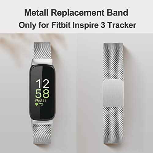 Vanjua for Fitbit Inspire 3 Bands Women Men, Stainless Steel Metal Mesh Loop Adjustable Magnetic Wristband Replacement Straps Compatible with Fitbit Inspire 3 Fitness Tracker