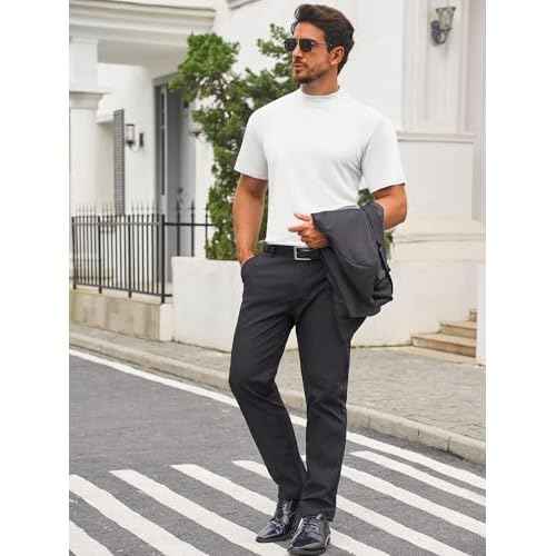Mens Mock Turtleneck T Shirts Short Sleeve Cotton Basic Undershirt Relaxed Fit Lightweight Solid Pullover Tops