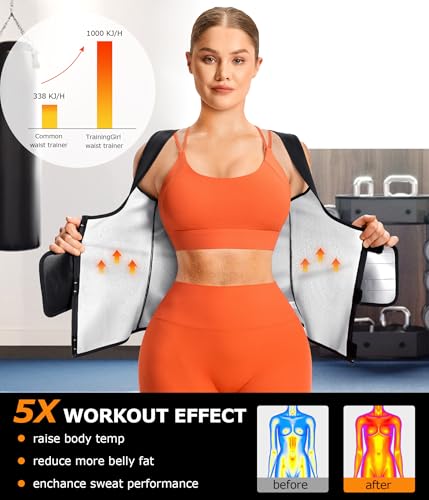 TrainingGirl Waist Trainer for Women X-Large Black & Silver Sweat Trimmer Sauna Vest