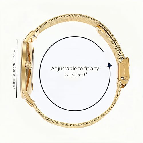 Large Face Roman Numerals Women's Watch with Gold Mesh Band - Easy Read Analog