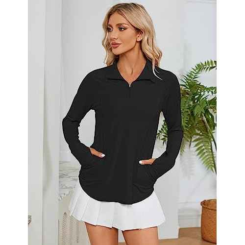 LOMON Women Long Sleeve Shirts Sun Protection 1/4 Zip Summer Quick Dry Hiking Shirts Quarter Zip Pullover for Women