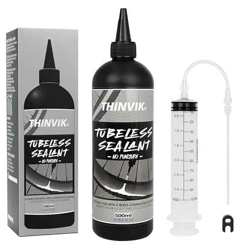 Thinvik Tubeless Tire Sealant 500ML/16.9oz No Puncture Hassle and Leak Prevention for Road Bike MTB CX and Gravel Bicycle Tubeless Tyres Sealant Injector Set/500ML(Single)