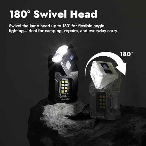 WARSUN DC08 Swivial LED Flashlight Rechargeable, 800 Lumens Mini Work Lihgt, Small EDC Flashlight Clip On with Back Clip, Magnetic Flashlight, for Emergency, Walk Dog, Working, Hiking, Camping