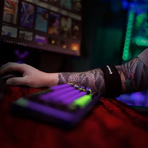 MUELLER Esports Medicine Adjustable Elbow Brace with Gel Pad for Men and Women, Elbow Pain Relief Support Sleeve, 6 KTape Strips Included, Ideal for Gamer's Console and Mouse Elbow, Black, One Size