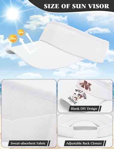 White Sun Visor Hats Pack of 12 Adjustable UV Protection Caps for Men Women