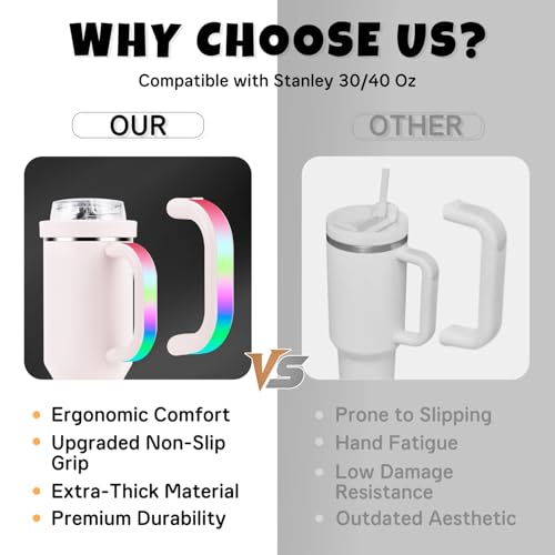 LED Light-up Tumbler Handle with Stanley 40oz/30oz, 6 Colors 10 Modes Stanley Cup Handle Accessories,USB Rechargeable Cup Handle with Comfortable Grip, Party Gym Camping Rose Quartz