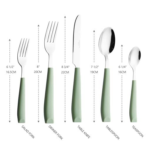 Large 20-Piece Silverware Set with Colorful Handles - Sage Green Stainless Steel Kitchen Flatware