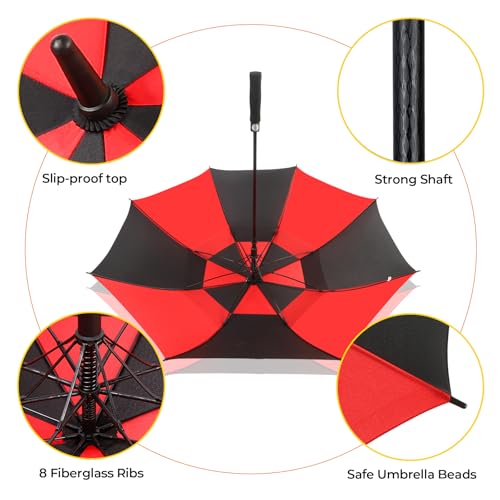 Windproof 54-72 Inch Golf Umbrella with Double Canopy Auto Open - Black/Red, 72 Inch