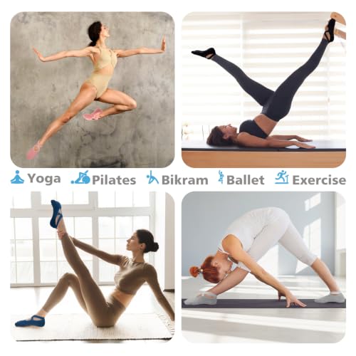 Yoga Socks for Women Non Slip Grip Socks - 3 Pairs Black Grey Pink
