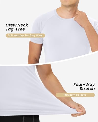 Men's Compression Athletic Football Shirt Short Sleeve Quick Dry Base Layer - Medium White