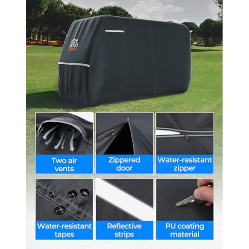 KEMIMOTO 600D Waterproof Golf Cart Cover, Universal Heavy Duty Large 6-Seater Golf Cart Rain Cover with Storage Bag Compatible with EZGO Club Car 6/4+2 Passenger, Black