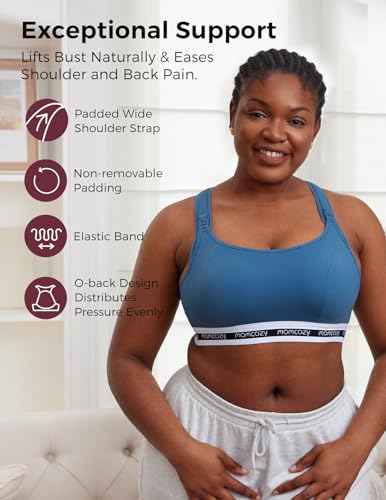 Momcozy Nursing Sports Bra for Breastfeeding Large Blue Maternity Underwear