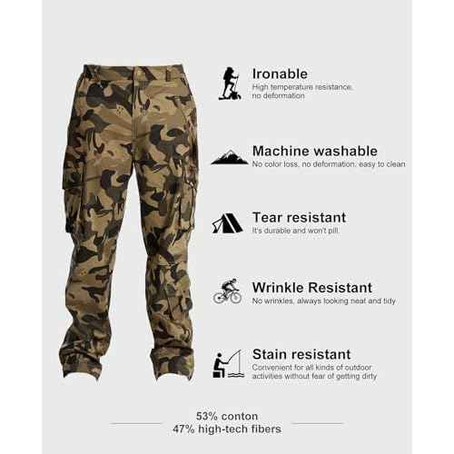 Susclude Camo Pants for Men Stretch Tactical Cargo Pants Elastic Rip Stop Military Army Work Pants with 7 Pockets