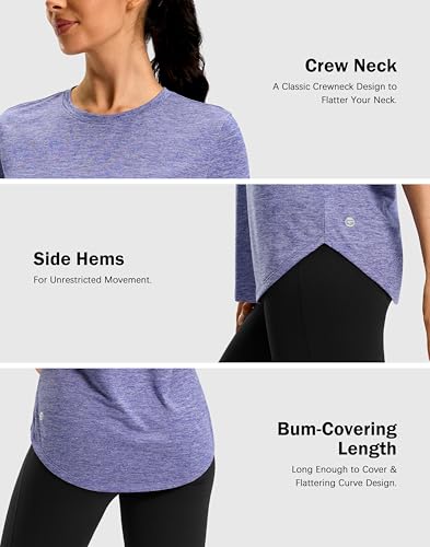 Women's Workout Shirts Bum-Covering Length Short Sleeve Lightweight Dry Fit - Large Purple