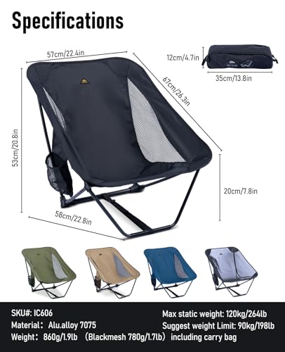 iClimb Ultralight Low Folding Chair Black - Compact Travel Seat