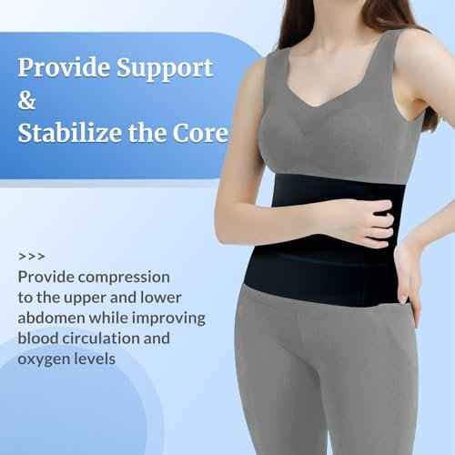 Abdominal Binder Post Surgery - Elastic Belly Band Compression Stomach Wrap Tummy Tuck Belt - Skin Friendly, Breathable, Soft - 3 Panel - Black (Size M)