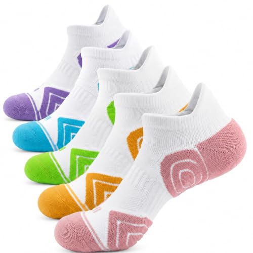 Ankle Socks for Women and Men - Athletic, Thick Cushioned, 5 Pairs, Small Multicolor