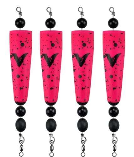 Pink 4-Inch Pre-Rigged Saltwater Popping Cork for Redfish & Trout - Black Splatter