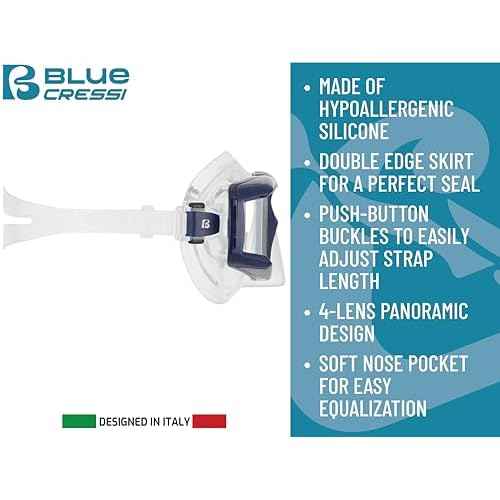 Cressi Panoramic Diving Mask and Snorkel Kit - Wide View - Top Dry System Snorkel - Horizon & Scilla - Designed in Italy