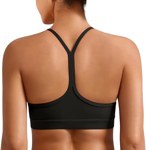 Medium Black Padded Y-Back Sports Bra for Women - Low Impact Racerback Yoga Top