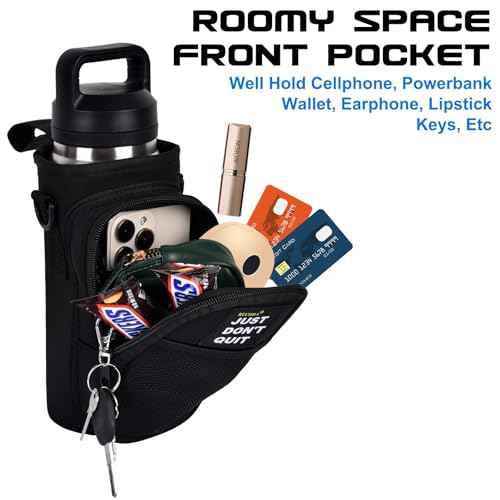 Magnetic Water Bottle Holder Bag with Phone Pocket for 24 32 40 oz, 5 Strong Magnets Neoprene Water Bottle Carrier Adjustable Crossbody Strap Gym Ourdoor