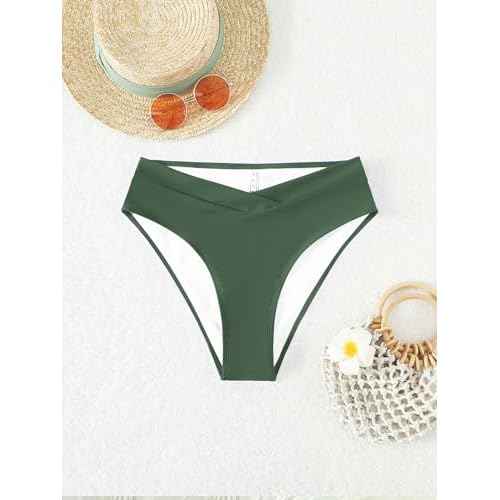 Fanuerg Women's Bikini Bottom Cross V Cut Front Swimsuit Full Coverage Bathing Suit Bottoms